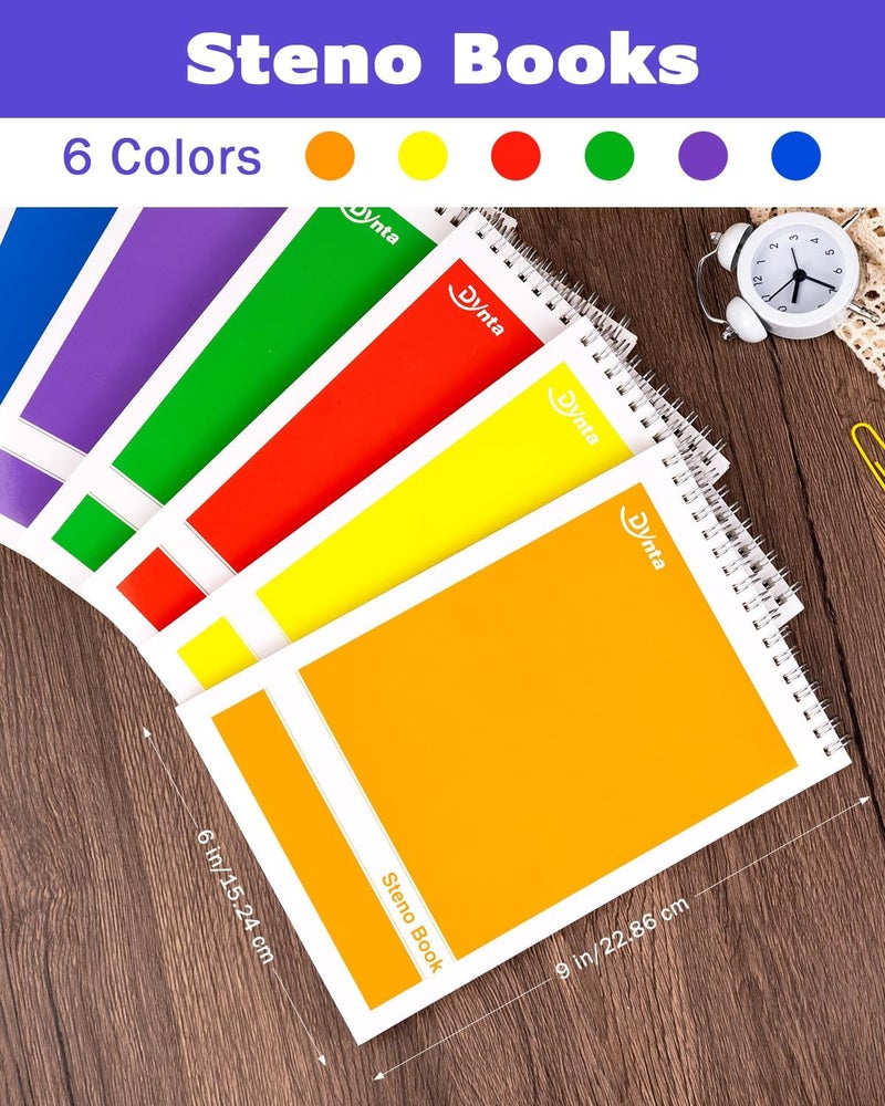 Dynta Steno Pads 6x9 Spiral Notebooks Bulk 18 Pack Note Pads 60 Sheets 6 Assorted Colors Gregg Rule Writing Paper, Steno Notebooks for Students Teachers Men Women Professionals - Image 2